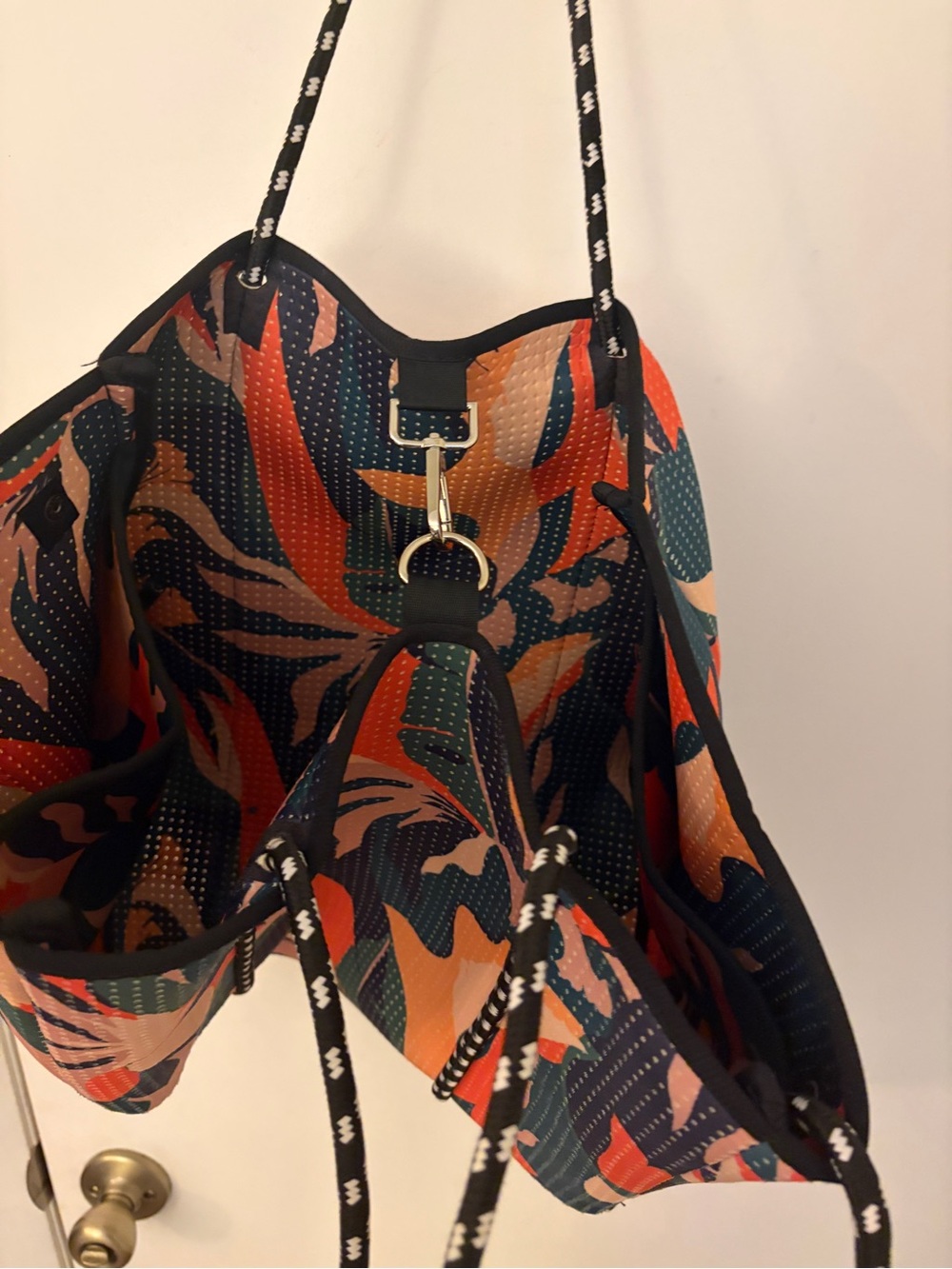 Neoprene Floral Print Tote in Orange, Teal & Navy - Picture 5 of 7